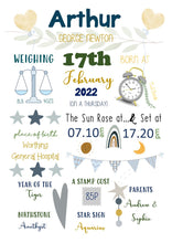 Load image into Gallery viewer, Baby Boy Birth Detail Personalised Print
