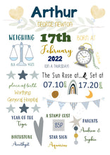 Load image into Gallery viewer, Baby Boy Birth Detail Personalised Print