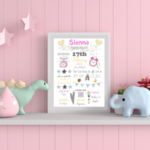 Load image into Gallery viewer, Baby Girl Birth Detail Personalised Print