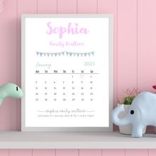 Load image into Gallery viewer, baby girl birth detail print - a4 white