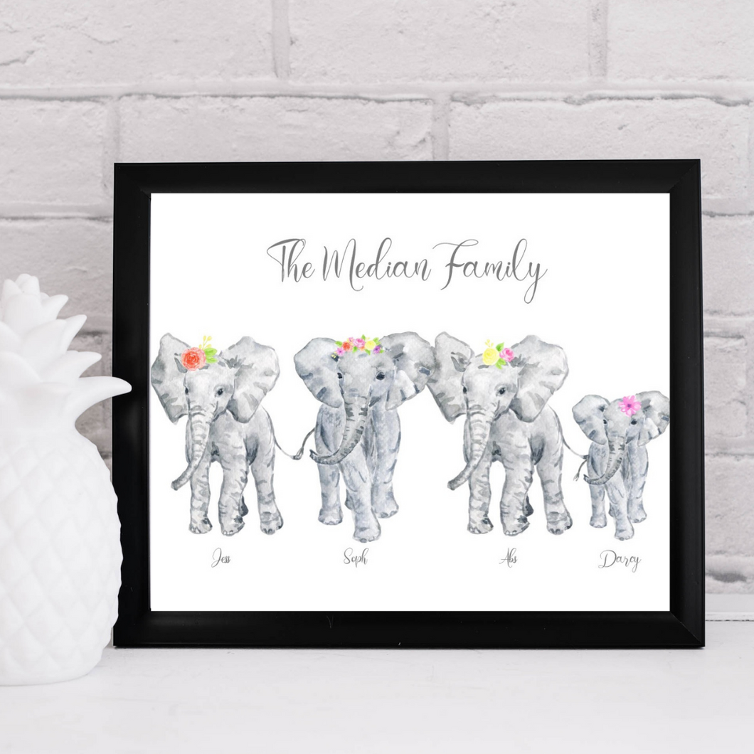 Personalised Elephant Family print