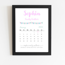 Load image into Gallery viewer, baby girl birth detail print - a4 black

