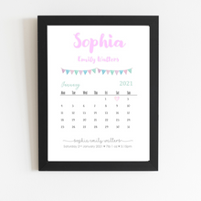 Load image into Gallery viewer, baby girl birth detail print - a4 black