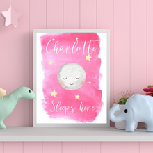 Load image into Gallery viewer, Baby girl sleep here in white a4 frame