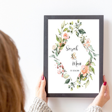 Load image into Gallery viewer, Anniversary name print in black a4 frame
