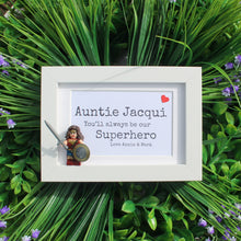 Load image into Gallery viewer, auntie lego superhero frame in white