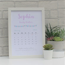 Load image into Gallery viewer, New Baby Girl birth details in white frame