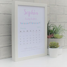Load image into Gallery viewer, New Baby Girl birth details in white frame
