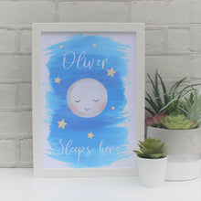 Load image into Gallery viewer, Baby boy sleeps here white frame