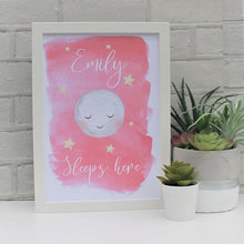 Load image into Gallery viewer, Baby girl sleeps here print in white frame
