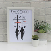 Load image into Gallery viewer, couples hearts and crosses print in white frame
