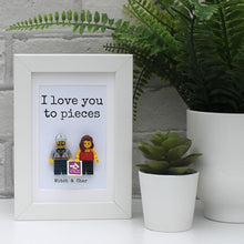 Load image into Gallery viewer, I love you to pieces personalised lego figure white frame
