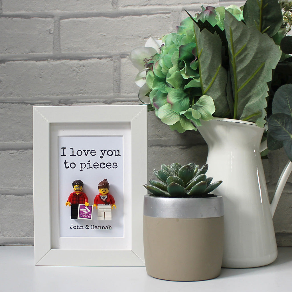 I love you to pieces personalised lego figure frame