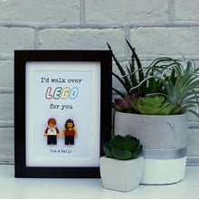 Load image into Gallery viewer, I'd walk over lego for you minifigure 7x5" black frame