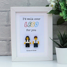Load image into Gallery viewer, I'd walk over lego for you minifigure 7x5"white frame