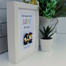 Load image into Gallery viewer, I'd walk over lego for you minifigure white frame
