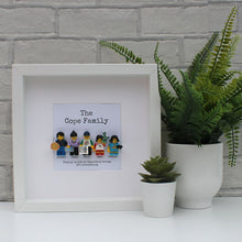 Load image into Gallery viewer, Personalised Lego family of 5 with accessories white frame
