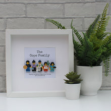 Load image into Gallery viewer, Personalised Lego family of 5 with accessories white frame