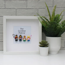 Load image into Gallery viewer, Personalised Lego family of 4 white frame
