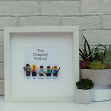 Load image into Gallery viewer, Personalised Lego family of 5, Mum, Dad & Kids - white frame