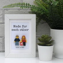 Load image into Gallery viewer, Personalised Made for each other couples lego figure white frame
