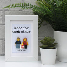 Load image into Gallery viewer, Personalised Made for each other couples lego figure white frame