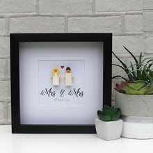 Load image into Gallery viewer, Mrs &amp; Mrs Personalised minifigure Wedding day celebration black frame
