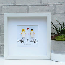 Load image into Gallery viewer, Mrs &amp; Mrs Personalised minifigure Wedding day celebration white frame
