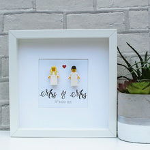 Load image into Gallery viewer, Mrs & Mrs Personalised minifigure Wedding day celebration white frame