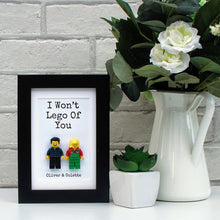 Load image into Gallery viewer, Personalised lego minifigure black frame - I wont lego of you
