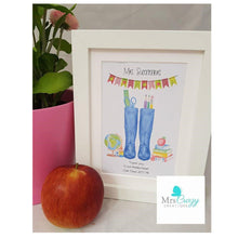 Load image into Gallery viewer, Thank you Teachers blue wellie boot print &amp; frame 
