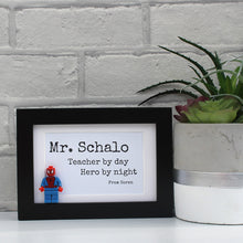 Load image into Gallery viewer, Teacher by day hero by night Spiderman black thank you frame 
