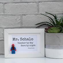 Load image into Gallery viewer, Teacher by day hero by night Spiderman white thank you frame
