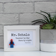 Load image into Gallery viewer, Teacher by day hero by night Spiderman white thank you frame