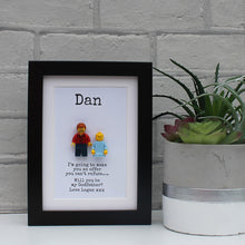 Load image into Gallery viewer, Will you be my Godparent? Personalised lego minifigure frame in black
