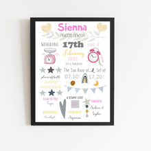 Load image into Gallery viewer, Baby Girl Birth Detail Personalised Print
