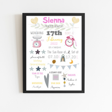 Load image into Gallery viewer, Baby Girl Birth Detail Personalised Print