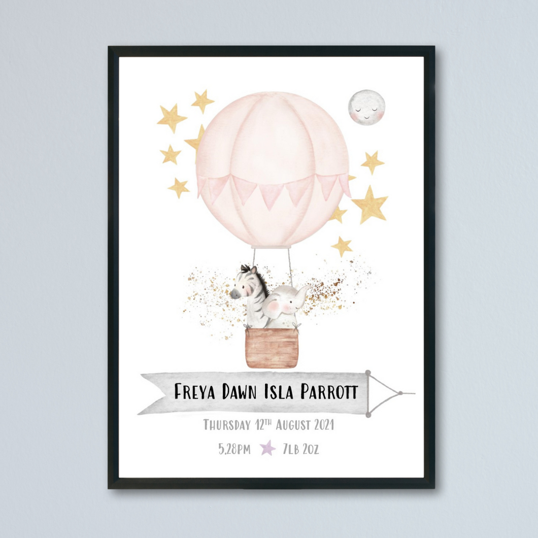 Personalised Newborn Baby animal Print