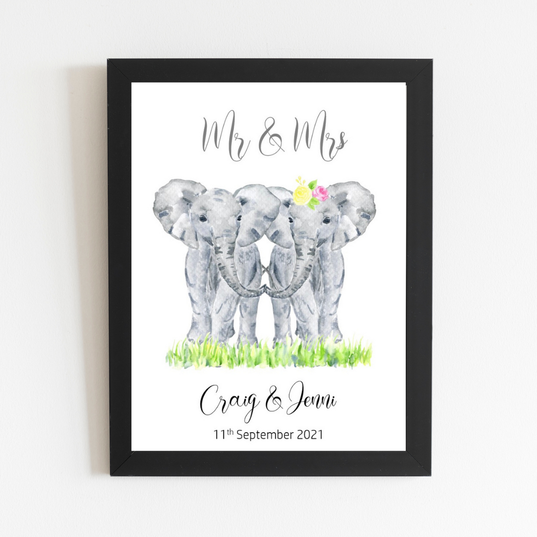Personalised Wedding Elephant print