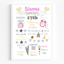 Load image into Gallery viewer, Baby Girl Birth Detail Personalised Print
