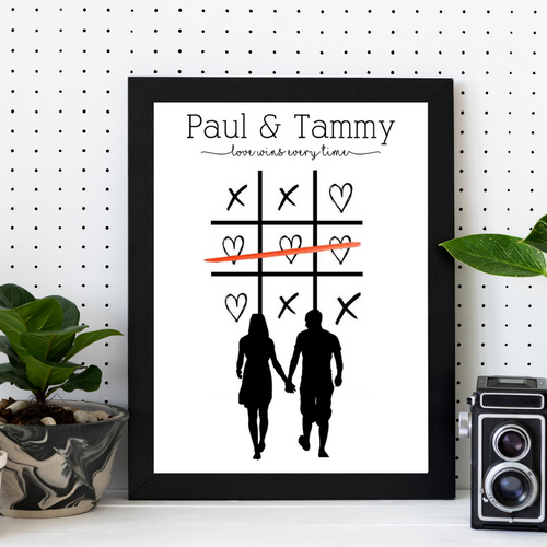 couple hearts and crosses print in black frame