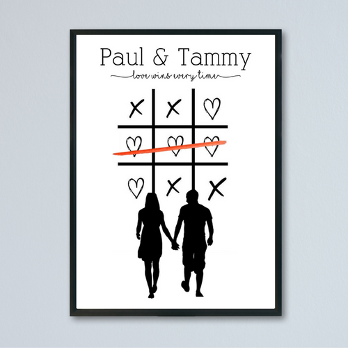 Couple hearts and crosses print - black frame