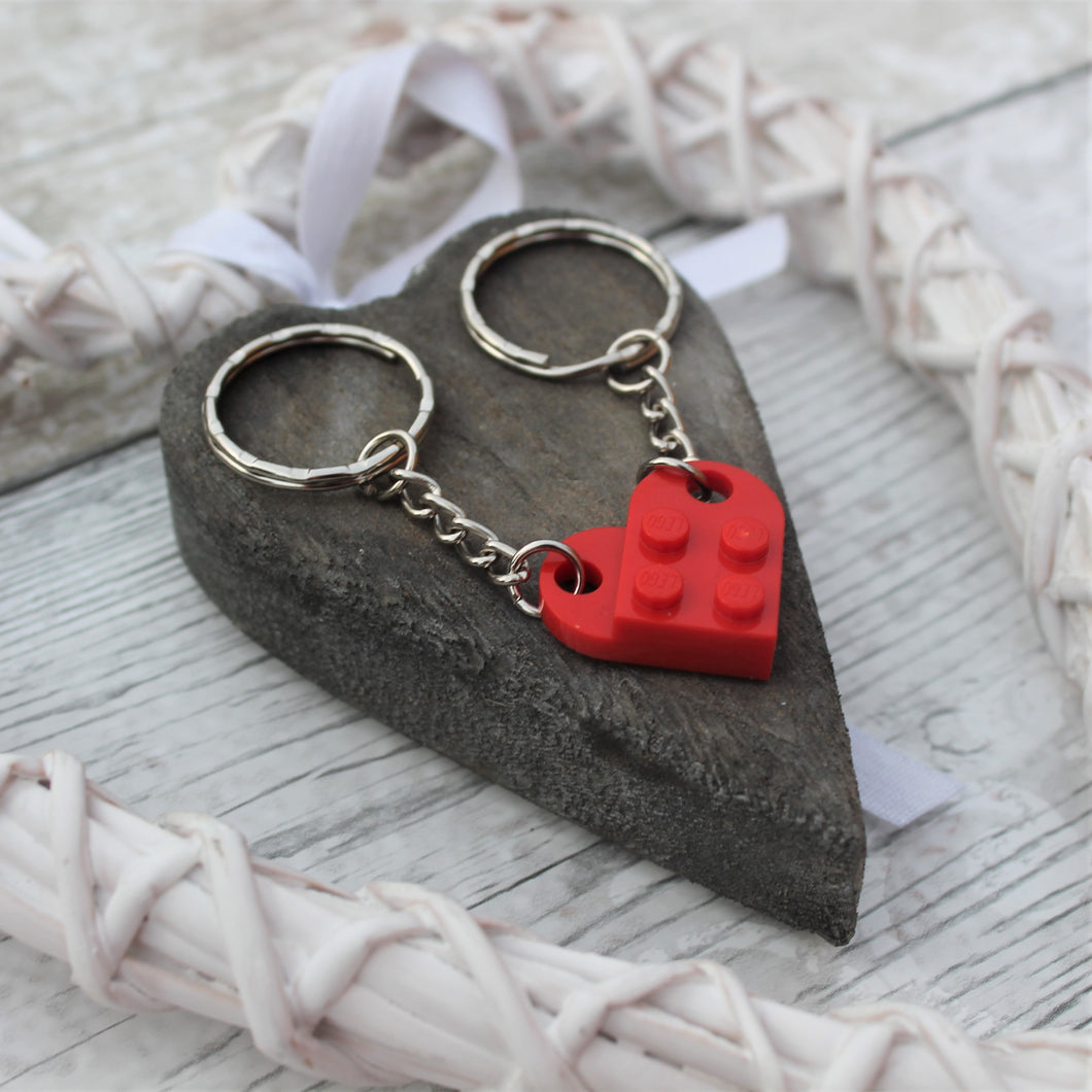 Lego heart keyring red