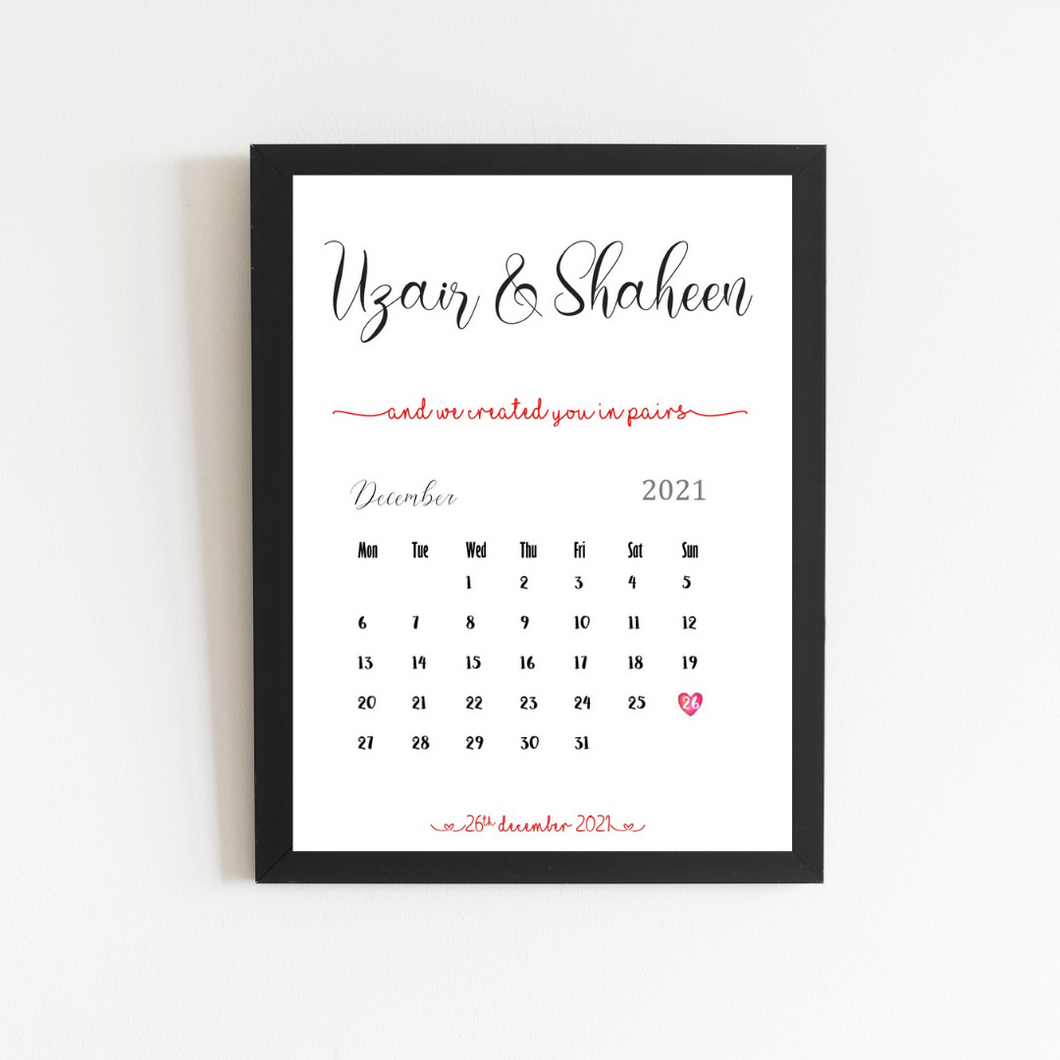 Valentines Calendar Print